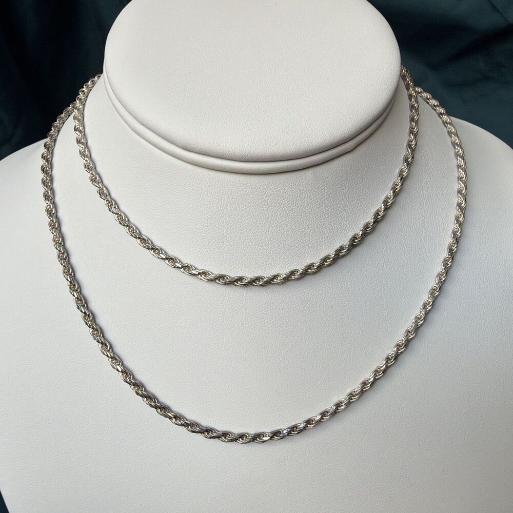 Vintage 30” Sterling Silver Rope Chain Necklace 2.5mm 21g Made in Italy PT